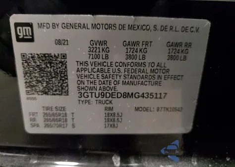 2021 GMC Sierra K1500 Slt from USA, damaged, VIN 3GTU9DED8MG435117